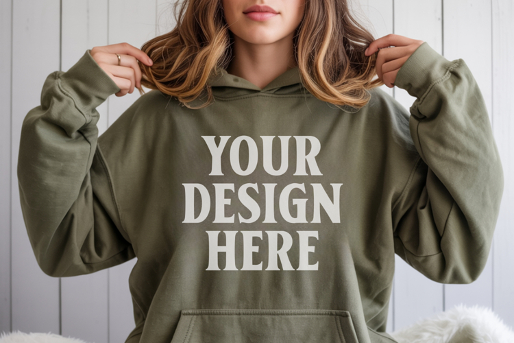 Military Green Gildan 18500 Hoodie Sweatshirt Mockup, 185 mo