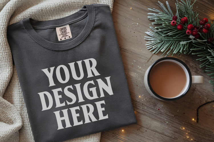 Pepper Comfort Colors 1717 Christmas Folded T-Shirt Mockup