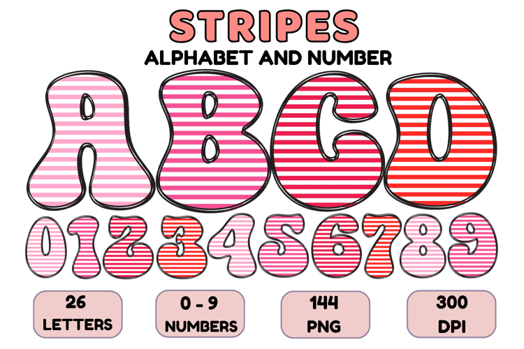 Stripes Alphabet Letters & Numbers Clipart PNG 300DI