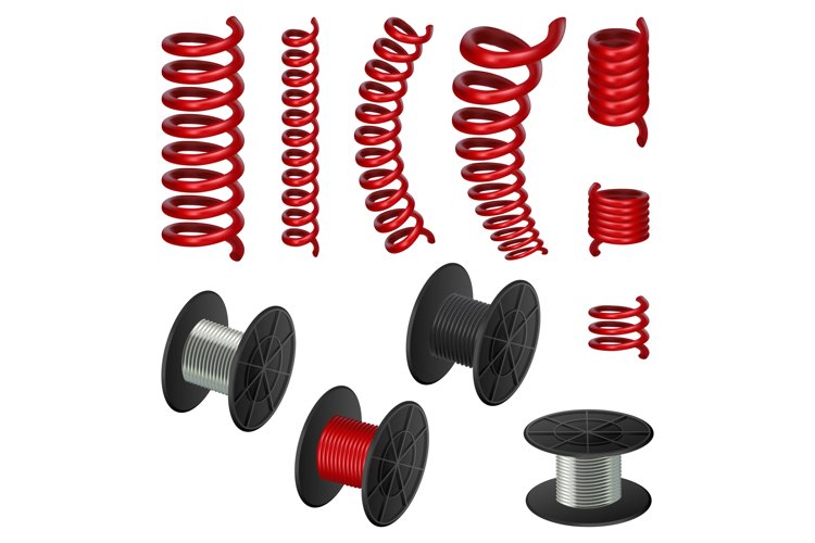 Coil spring cable mockup set, realistic style