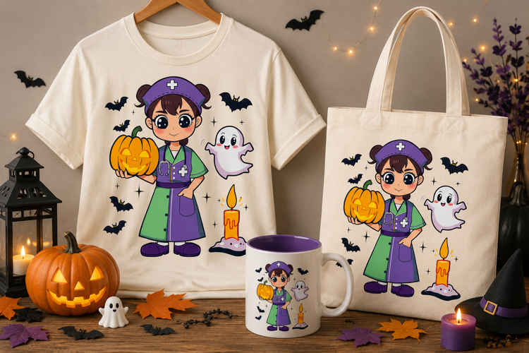 Halloween Nurse PNG | Cute Nurse, Ghost, Pumpkin & Bats