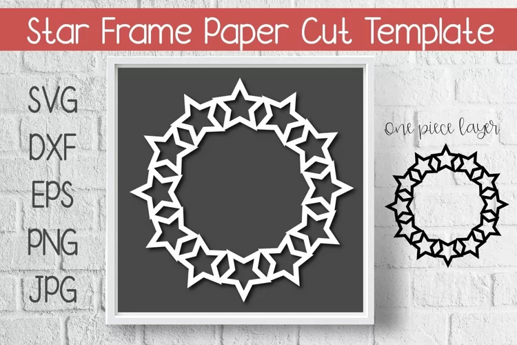 Stars Frame Paper Cut Template Design SVG