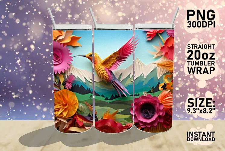3D Hummingbird Flower Tumbler Wrap Sublimation 20oz, Summer