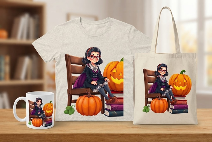 Cute Halloween Witch Girl PNG | Pumpkin Book Clipart