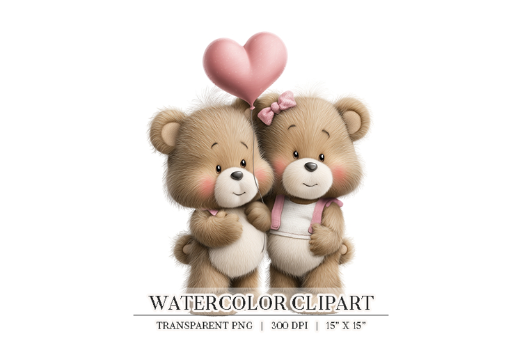 Bear Couple Heart Balloon Clipart