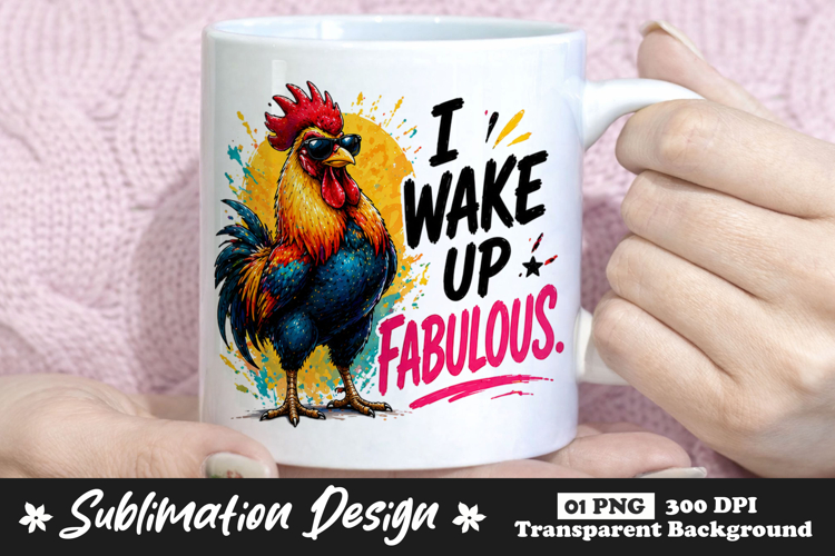 I Wake Up Fabulous Rooster Sublimation Mug Design example image 1