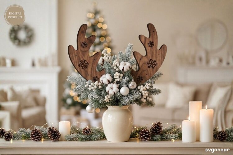 Reindeer Antler Plant Stake Laser Cut | Herb Label | SVG example image 1