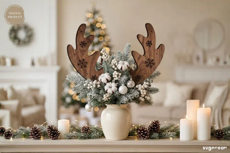 Reindeer Antler Plant Stake Laser Cut | Herb Label | SVG
