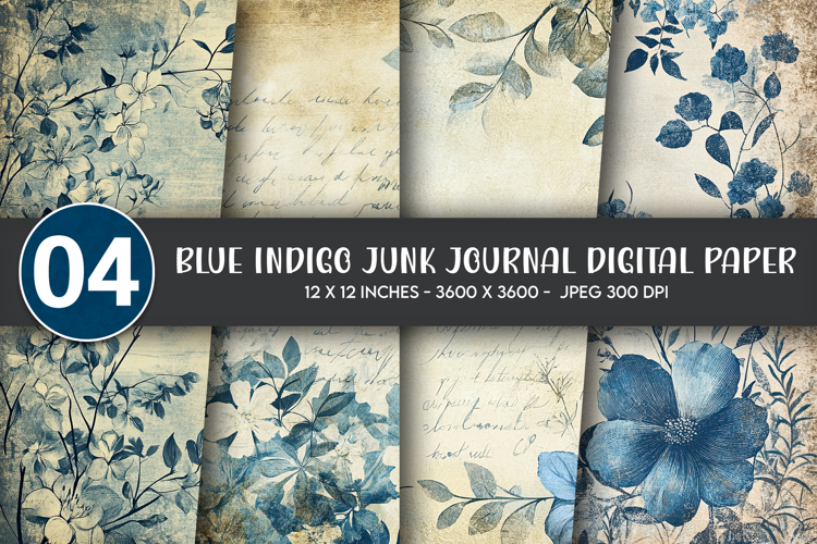 Blue Indigo Junk Journal Digital Paper example image 1
