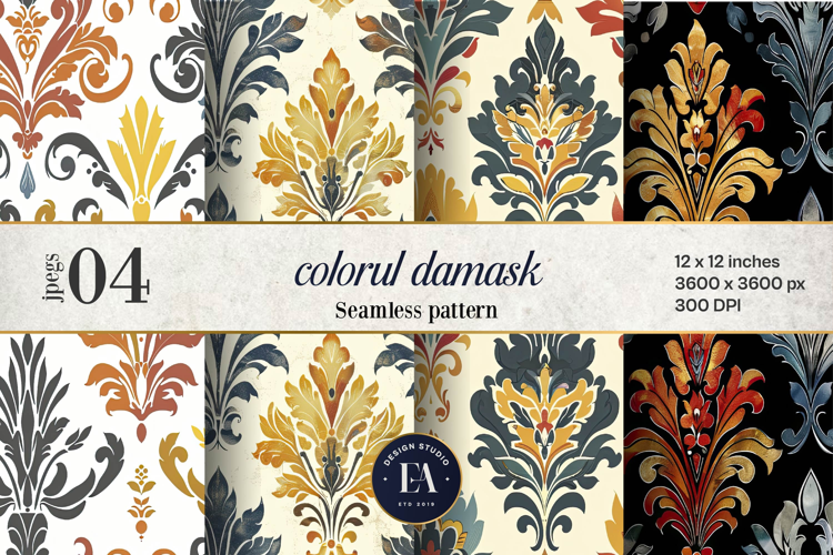 Colorful Damask Pattern | Vintage Ornate Floral Design