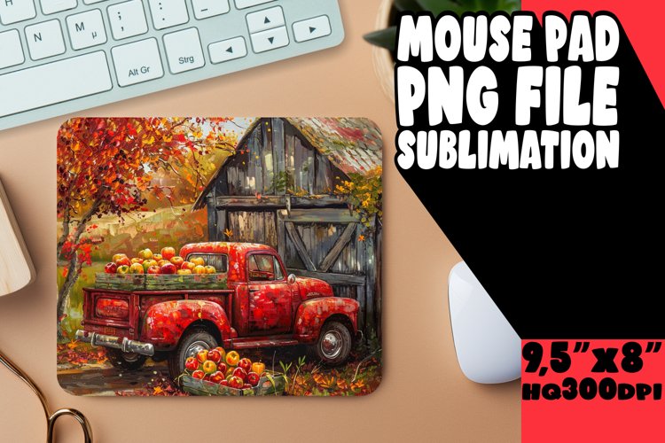 Vintage Fall Pickup Mouse Pad Design PNG Print
