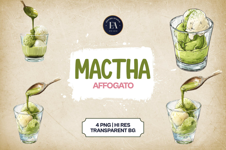 Matcha Affogato Clipart Bundle 4 PNG