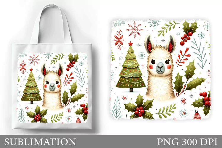Christmas Lama Tote Bag. Christmas Tote Bag Sublimation