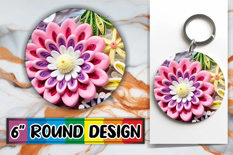 Springtime Elegance Circle: Sublimation Design Keychain