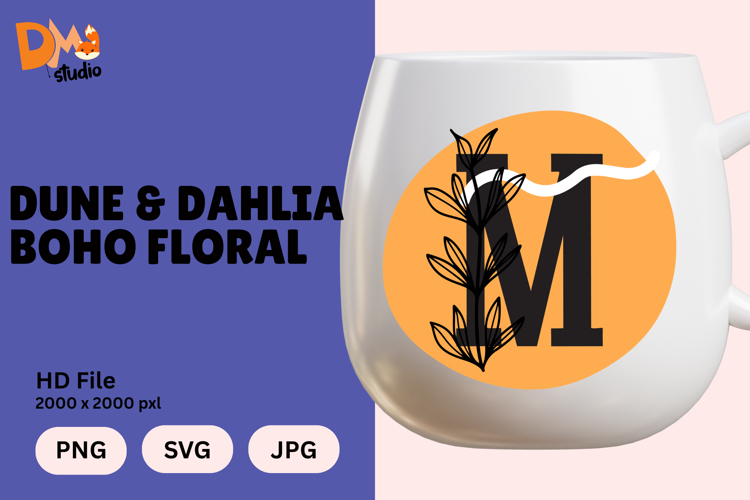 Dune   Dahlia Boho Floral Monogram