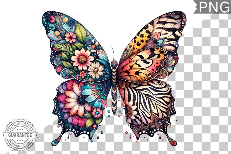 Vibrant Floral Butterfly Sublimation - Clipart PNG Design