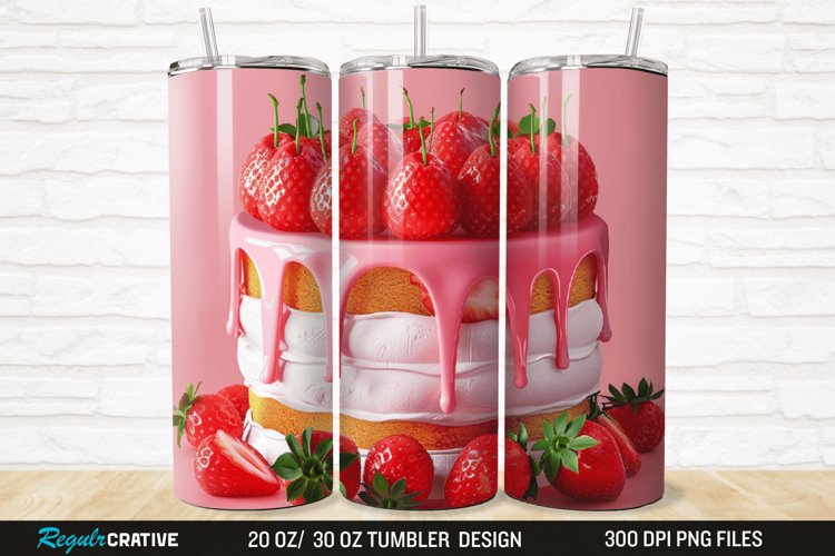3D Strawberry Cake 20/30oz Skinny Tumbler example image 1