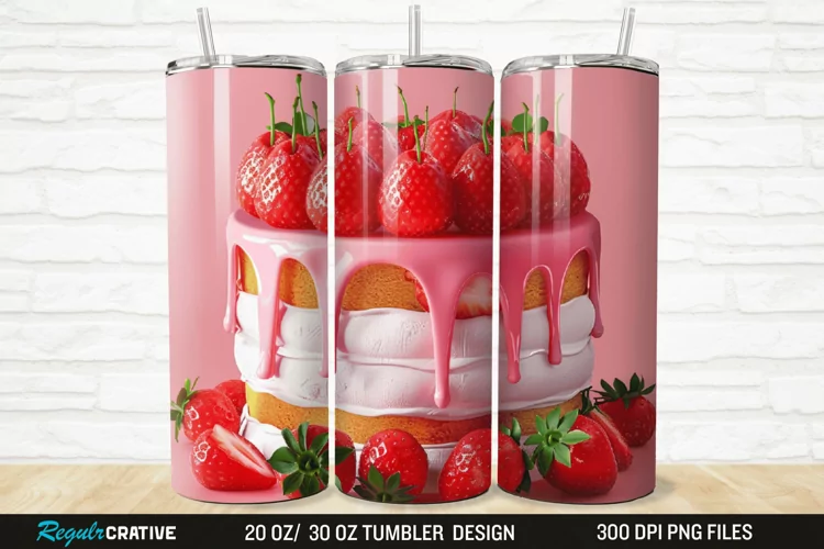 3D Strawberry Cake 20/30oz Skinny Tumbler