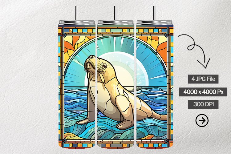 Elephant Seal Stained Glass Square Coaster - 04 Variations example image 1