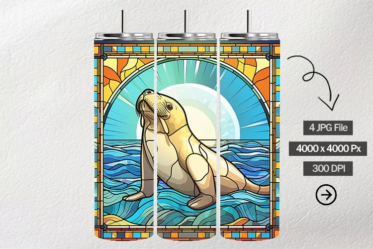 Elephant Seal Stained Glass Square Coaster - 04 Variations