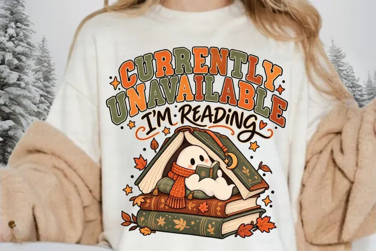 Cute Ghost Reading Books PNG, Autumn Bookworm Sublimation