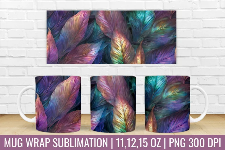 3D Mug Wrap | Leavs Flower Mug Sublimation Design