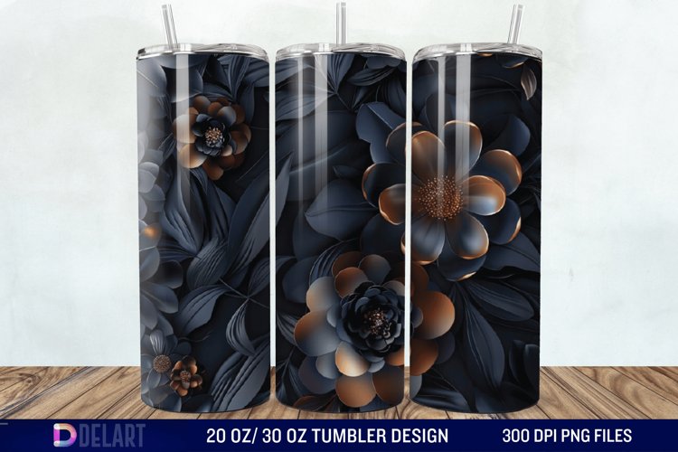 3d Dark floral Tumbler Wrap