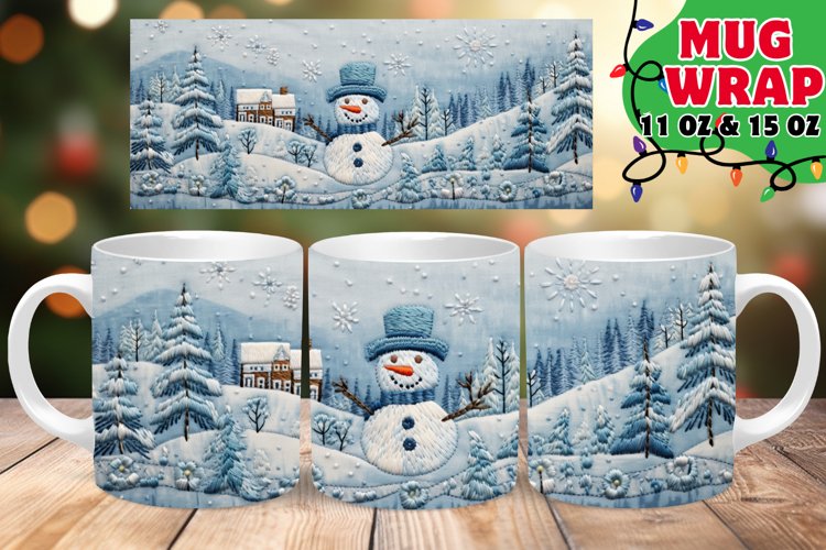 3D Snowman Embroidered Christmas Dream 15oz Mug