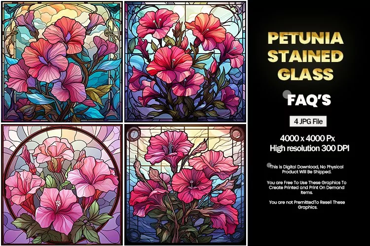 Stained Glass Petunia Square Coaster - 04 Variations
