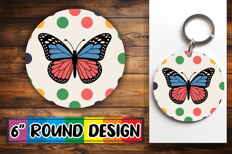 Cozy Keychain Round Design PNG, Butterfly