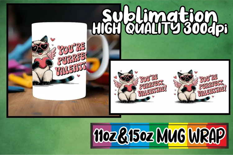 Luminous moments 11oz 15oz sublimation wrap, Valentines Cat