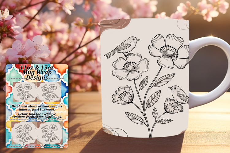 Fresh 15oz Mug Wrap Png Template , Birds