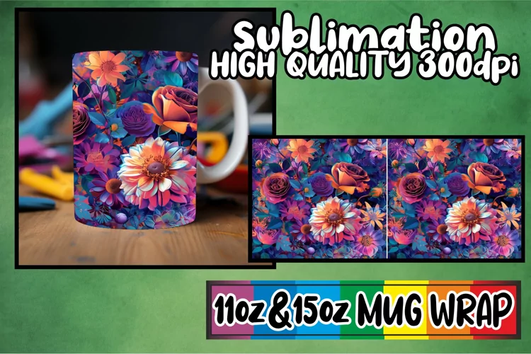 Whimsical Flower Pattern Mug Sublimation 11oz/15oz