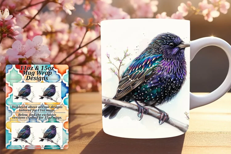 Watercolor Spring Bird Mug Wrap 11oz/15oz