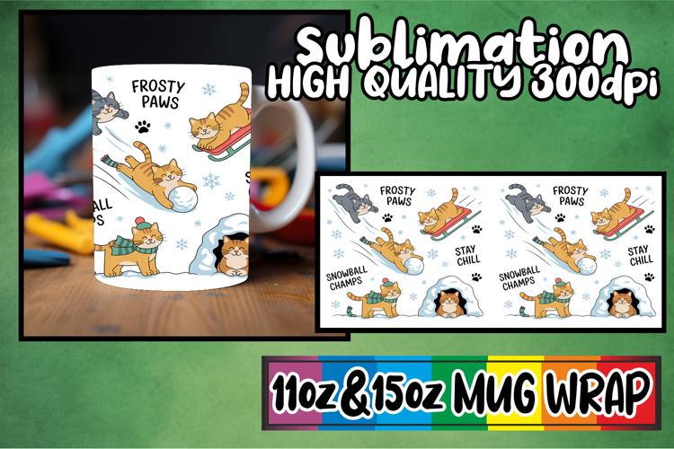 Wonderful morning sublimation 11oz 15oz mug wrap, Funny Cat