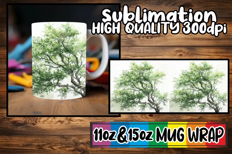 Whimsical Spring Tree Mug Wrap - Sublimation 11oz 15oz
