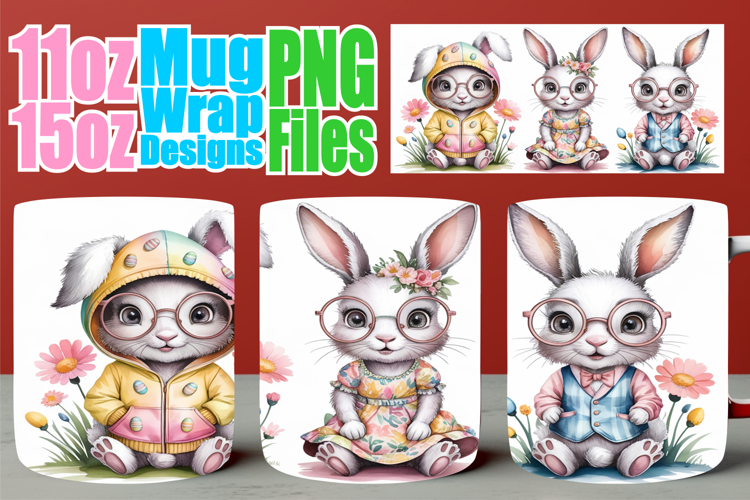 Bright beginnings sublimation mug wrap, Easter Bunny
