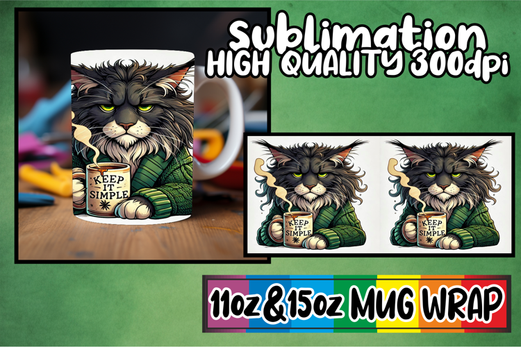 Radiant sunsets 11oz 15oz sublimation wrap, Grumpy Cat