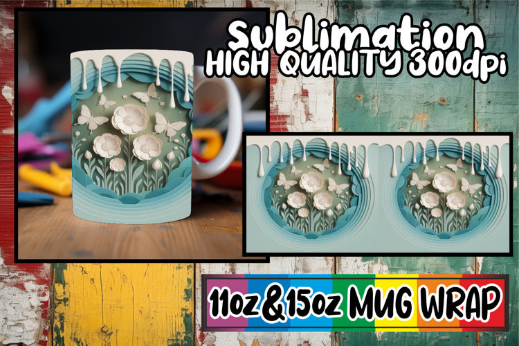 Happy moments sublimation mug wrap, 3D Flowers