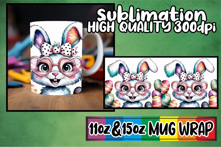 Bright outlooks 11oz 15oz sublimation wrap, Easter Bunny example image 1