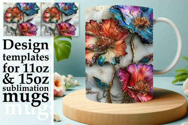 Glittery Spring Blossom Mug Wrap: 3D Sublimation