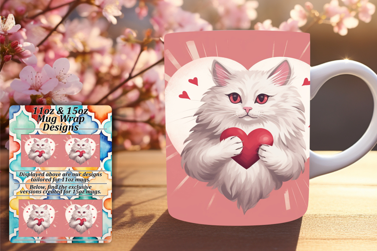 Glamorous 15oz Mug Wrap Png Artwork , Cute Cat