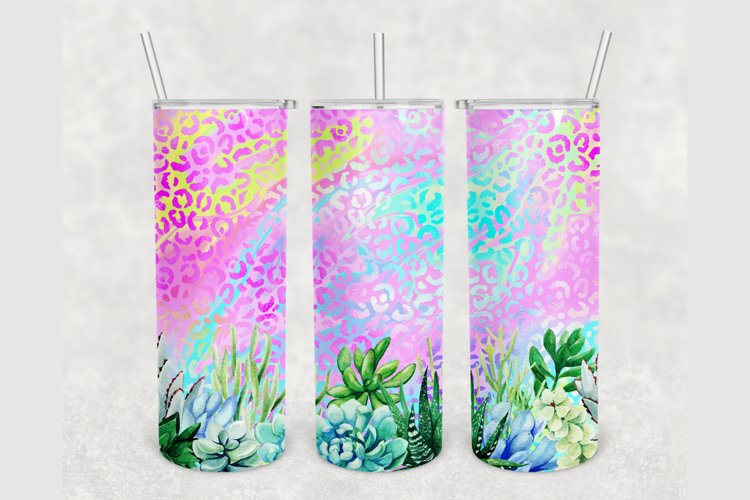 Holographic Leopard Print Cactus 20 oz skinny tumbler