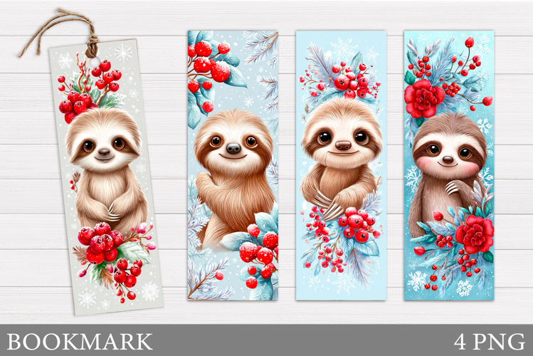 Christmas Sloth Bookmark. Cute Snowman Bookmark Printable