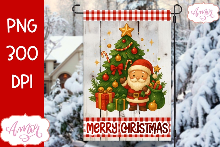 Hello Christmas garden flag PNG, Cute Santa PNG design