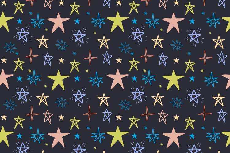 Black whimsical Christmas pattern with stars