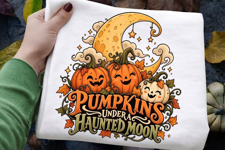 Pumpkins Under a Haunted Moon Halloween Sublimation Design, example image 1