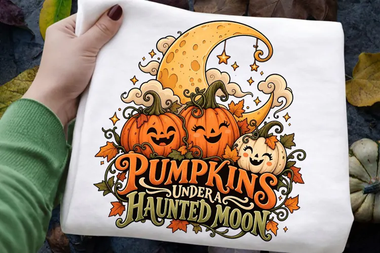 Pumpkins Under a Haunted Moon Halloween Sublimation Design,