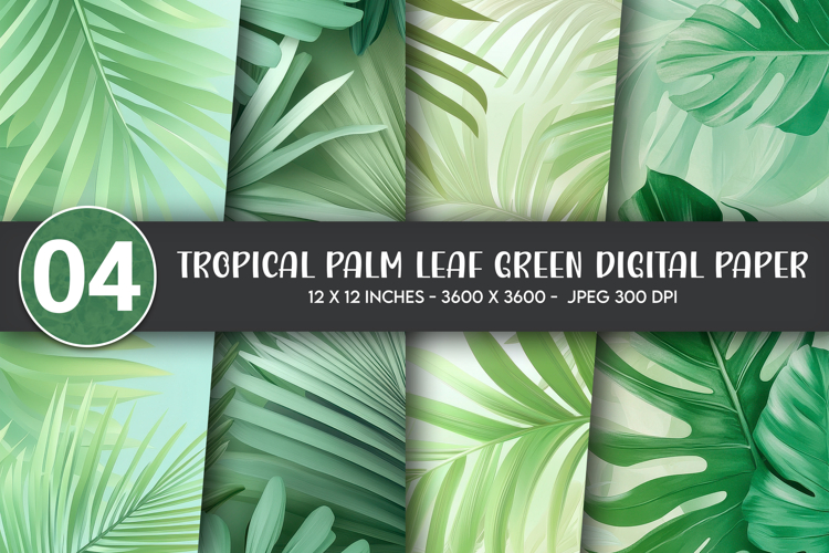 Tropical Palm Leaf Green Digital Paper example image 1