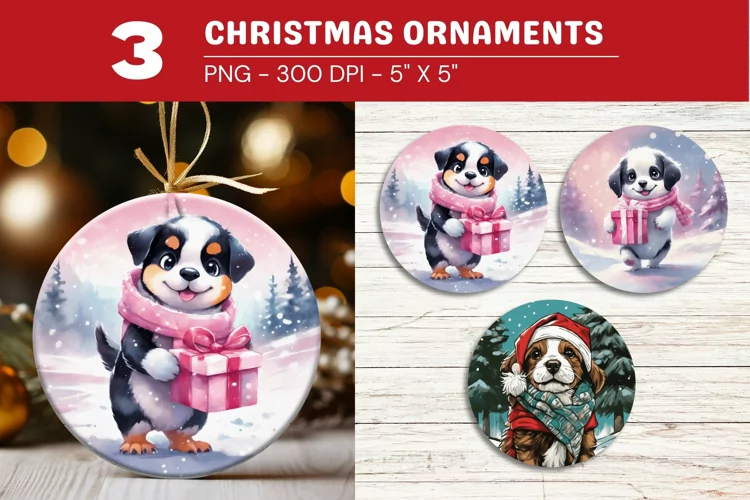 rounded christmas ornament puppy dog